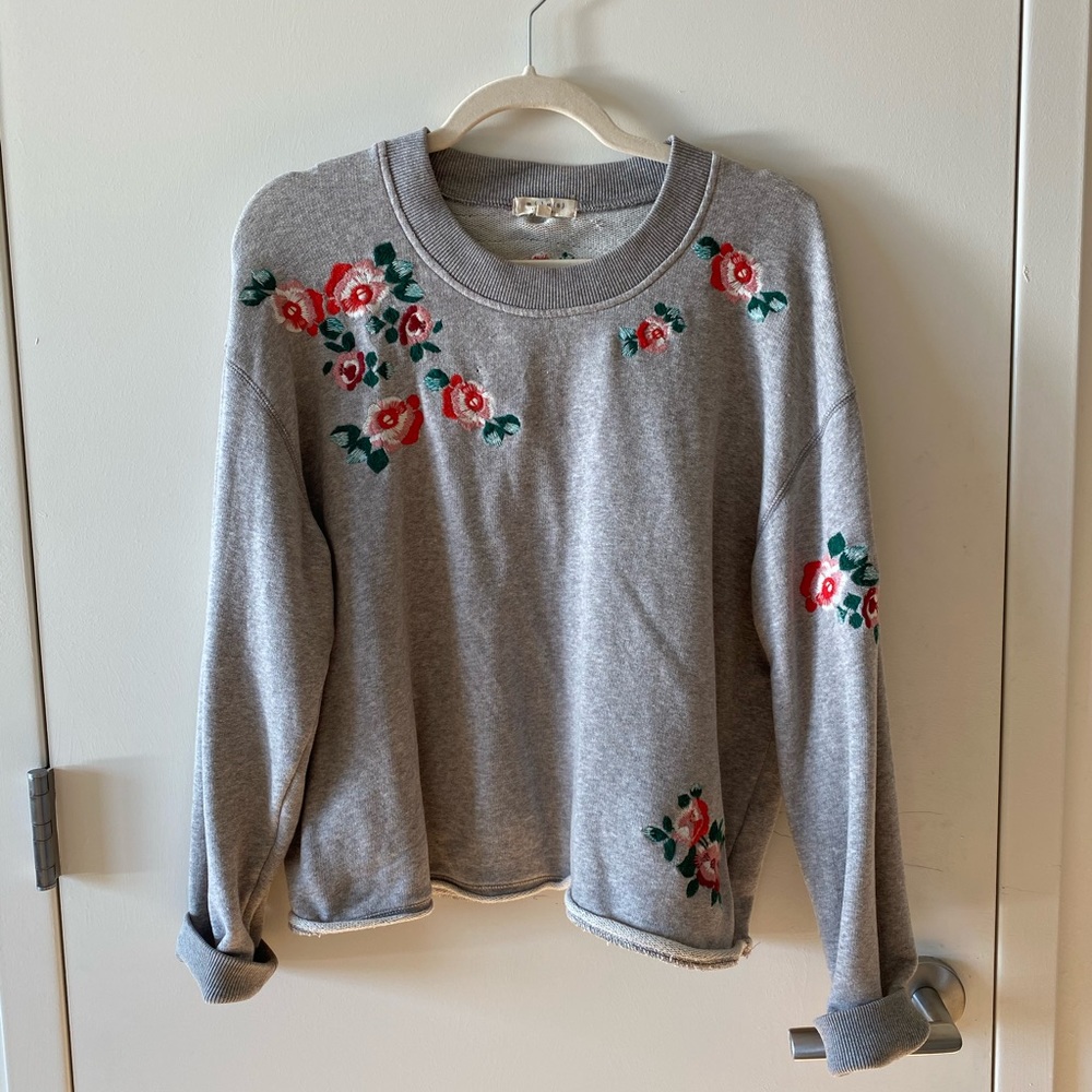 Madewell Grey Embroidered Floral Flower Sweatshirt